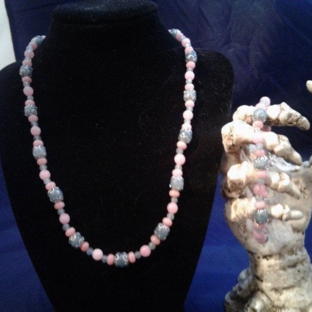 Handmade Pink & Blue Agate Jewelry Set Z202